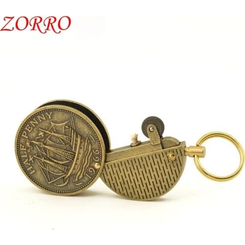 Creative Retro Portable Kerosene Lighter Metal Coin Grinding Wheel Flint Gasoline Lighters Pendant Gadgets Decorations Buckle