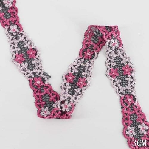 80yards Pink Black Mesh Tulle Flowers Lace Trim Braid Lace DIY Garment Accessories Embroidery Jewelry Doll Materials