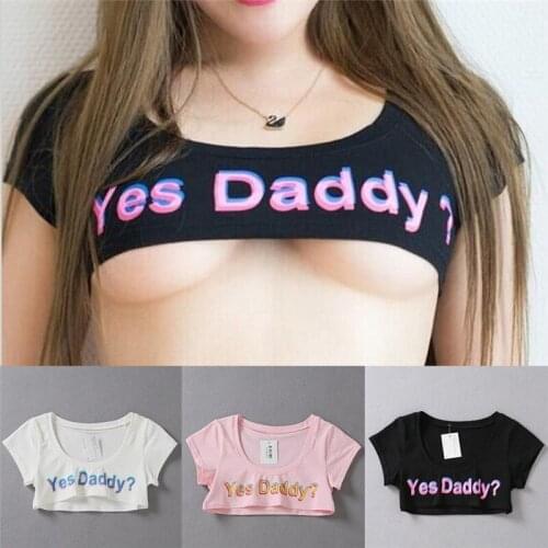 Summer japanese kawaii cute 3D ghost pink yes daddy printed crop top cotton cropped appeal sexy T-galactosidase