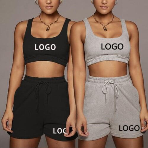 Summer Casual Two Pice Set Women Sleeveless Crop Top Fitness Shorts Custom Your Brand Tracksuit Female Outfits Pink Black Gray