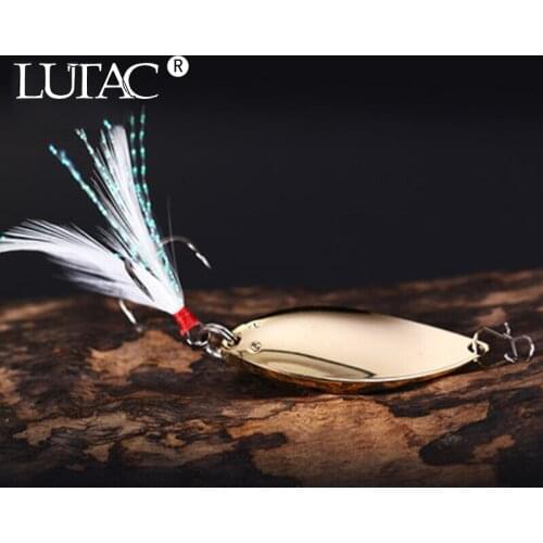 LUTAC Metal Spoon Spinner Fishing Lure Mtal Bait 10g with Feather Treble Hook Fishing Tools