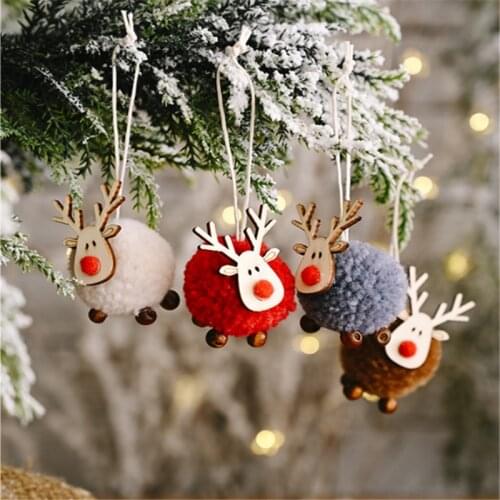 Cute Felt Wooden Elk Pendant Deer Craft Ornament Christmas Tree Decorations Christmas Decorations for Home New Year 2021 Navidad
