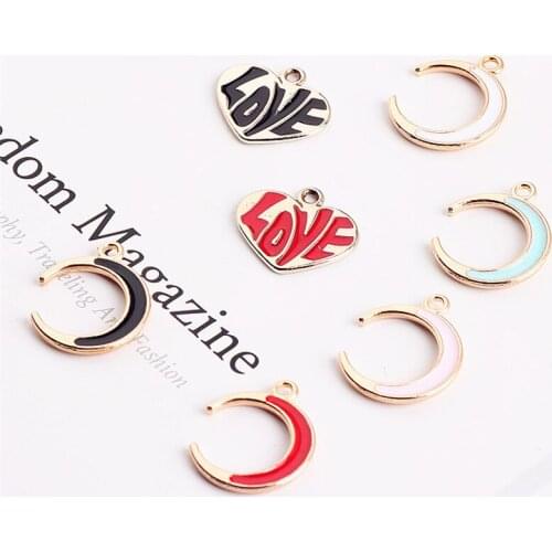 Trendy Gold Tone Alloy Enamel Love Heart Pendants DIY Jewelry Findings Oil Drop Cartoon Moon Shape Alloy Necklace Pendant Charms