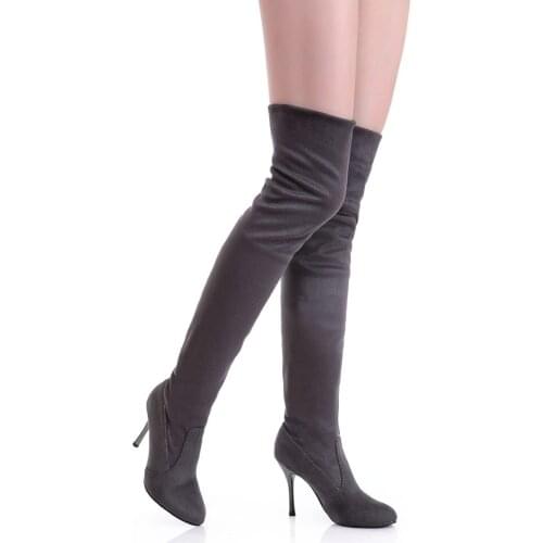 MORAZORA Plus size 34-43 new fashion shoes over the knee boots women high heels autumn pointed toe flock black thin high boots