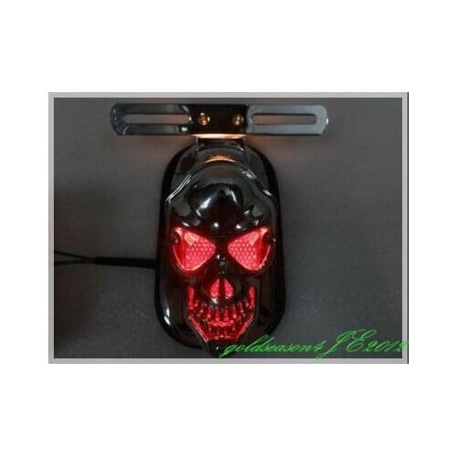 MOTORCYCLE SKULL INTEGRATED REAR TAIL LIGHT SIDE MOUNT PLATE FOR HARLEY