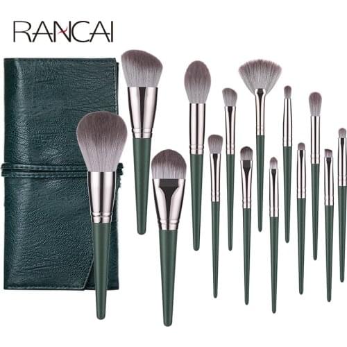 RANCAI 14pcs Makeup Brushes Set crochas maquillaje Green Large Loose Powder High Gloss Eyeshadow Foundation Contour SynthetiHair