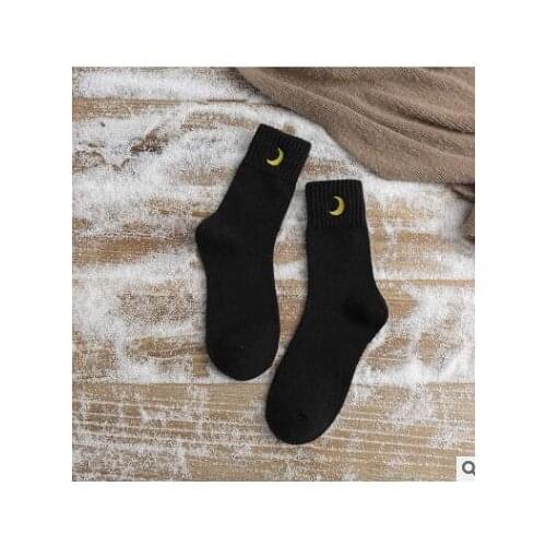 100pairs/lot korean style woman man casual fashion winter cotton warm moon socks unisex Embroidery crew socks