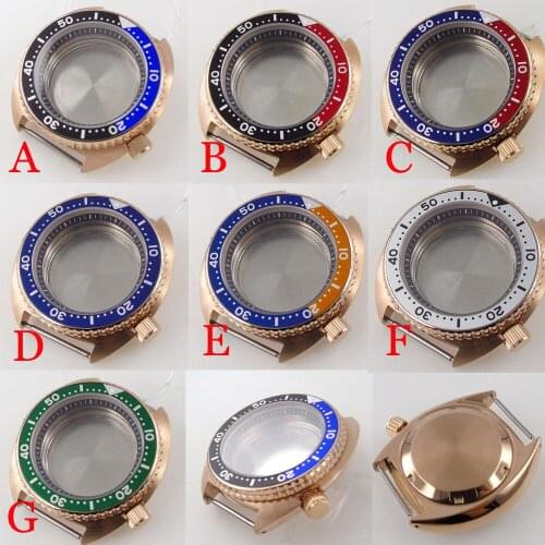 BLIGER New Brushed Rose Gold Coated 45mm Watch Case fit NH35A NH36A Flat Sapphire Glass Chapter Ring