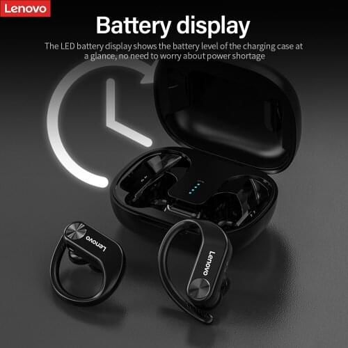 Lenovo LP7 True Wireless Earbuds Bluetooth 5.0 Wireless Ear-hook Headphones with 13mm Speaker Unit LED Power Display Black/White