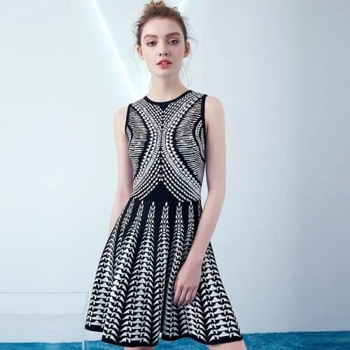 Vestido A-Line Sleeveless Black Nice Jacquard Fashion Sexy Rayon Bandage Dress Celebrity Women Dress Club Party Dress