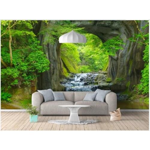 Custom photo wallpaper for walls 3 d murals Fresh flowing water forest background wall green pastoral scenery murals decoration