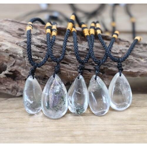 Natural Garden Crystal Drop Pendants Energy Necklaces,Healing Ghost Phantom Quartz Yoga Macrame Necklace Women Jewelry,QC3805