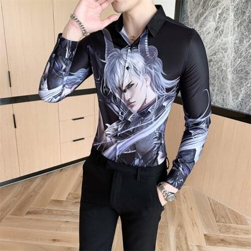 Autumn Winter Shirt Men Casual Fashion 2020 Long Sleeve Mens Shirts Cartoon Print All Match Slim Fit Streetwear Blouse Homme