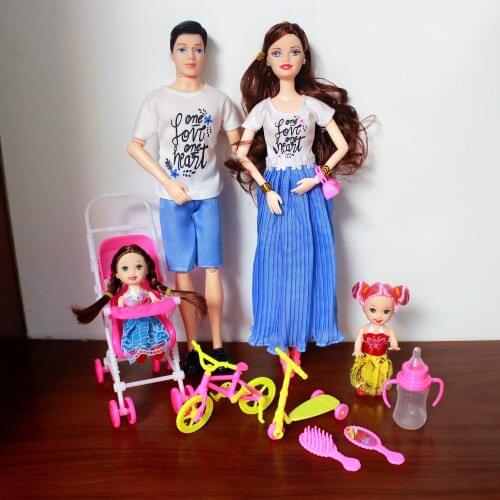 4 People Family Doll Suits Mom/ Dad/ Kelly/Cart Girls Toys Fashion Pregnant Women Doll Child Toy Birthday Gift Baby
