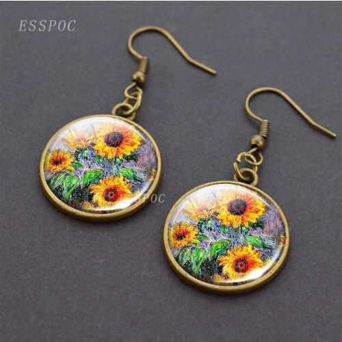Monet Sunflowers earrings Sunflower drop earring Sunflower jewellery retro student gift