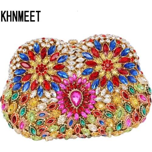 Blue Fuschia Crystal Evening Bag Multicolor Diamante Clutches Bag Wedding Bridesmaid Handbag Handcraft Studded Clutch Bag SC503