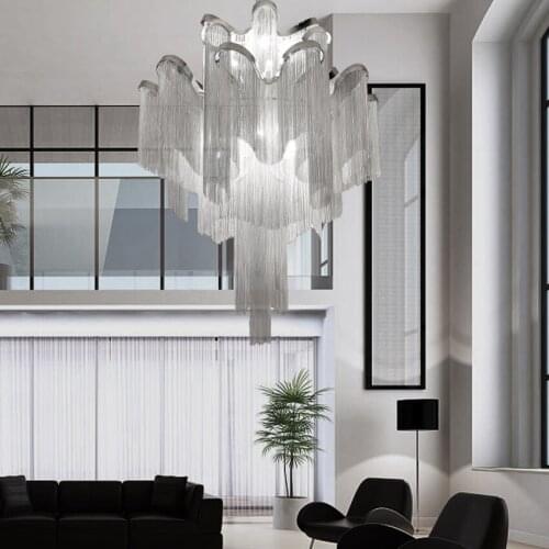 Modern Home Decor Tassel Pendant Lights Lighting Engineering Luxury Aluminum Chain Fringe Living Room Hall Corridor Hanging Lamp