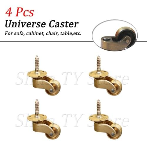 4 Pcs Heavy Duty Brass Universal Wheel Metal Casters Silent Threaded Stem Furniture Caster Home Hardware With Screws