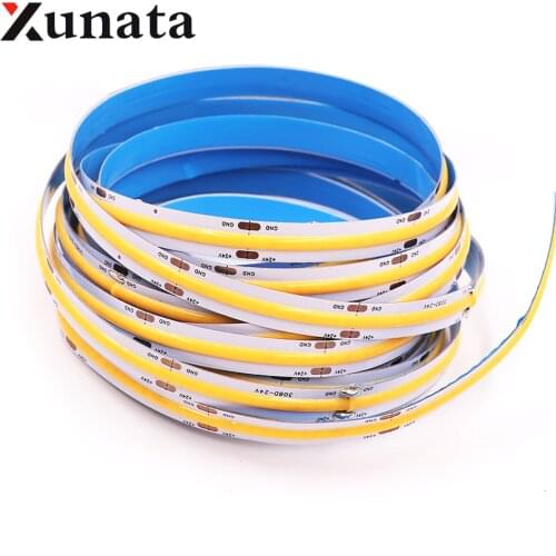 COB LED Strip Light High Density Flexible RA90 Warm/Nature/Cool White Linear Dimmable FOB COB Led Lights DC12V 24V