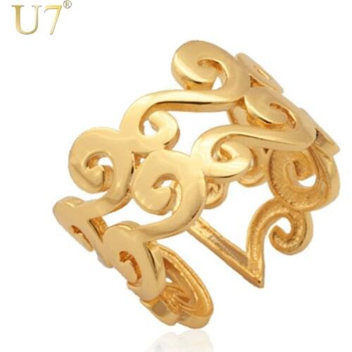 U7 Women Girls Gold Statement Rings Open Ring Adjustable Wedding Bands Vintage Ring for Men Unisex R309