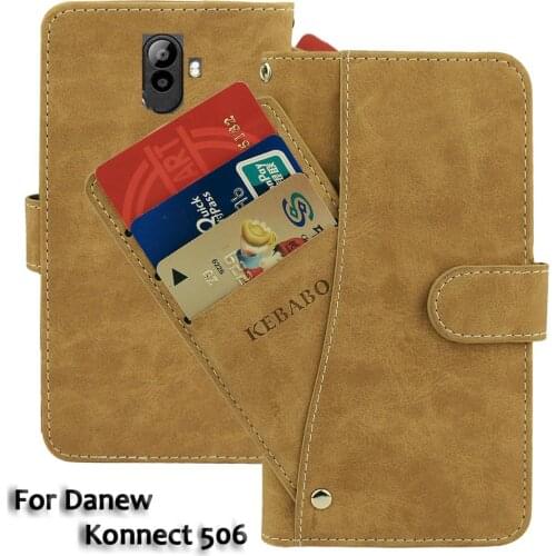 Vintage Leather Wallet Danew Konnect 506 5" Case Flip Luxury Card Slots Cover Magnet Stand Phone Protective Bags