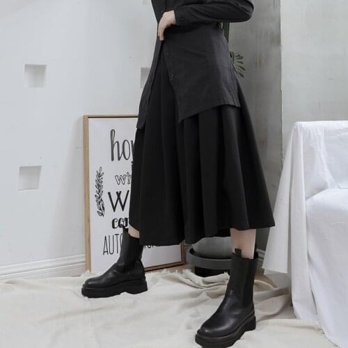 Spring and summer new product large Yamamoto dark pleated high waist mid length skirt Black Retro pleated skirt half length skir