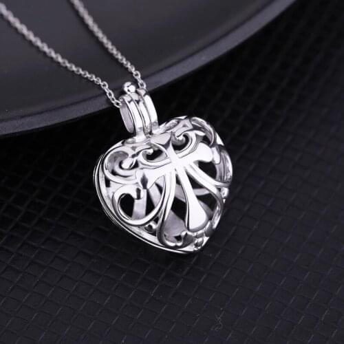 925 Sterling Silver Women Pendant Cage 10mm or Smaller Pearl Round Bead Semi Mount Pendant Setting Heart Shape