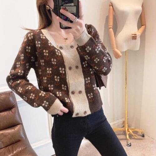 Womens Spring And Autumn Elegant Sweater And Cardigan Double Breasted Tops