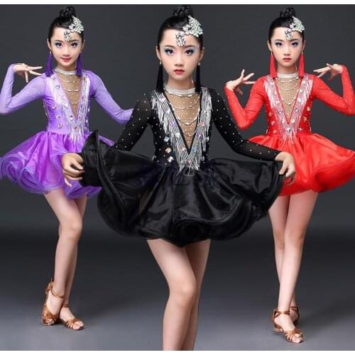 New Professional Style Latin Dance Costume Diamond Gauze Latin Dance Competition Dresses for Girls child Latin dance dresses