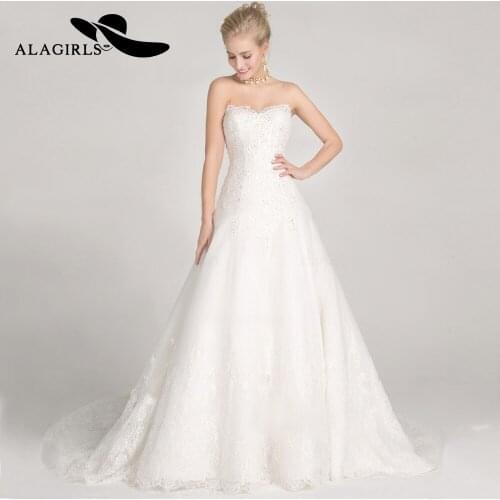 Alagirls New Arrived Wedding Dress 2020 A-Line Sweetheart Court Train Tulle Wedding Gown With Appliques Beading Vestido de novia