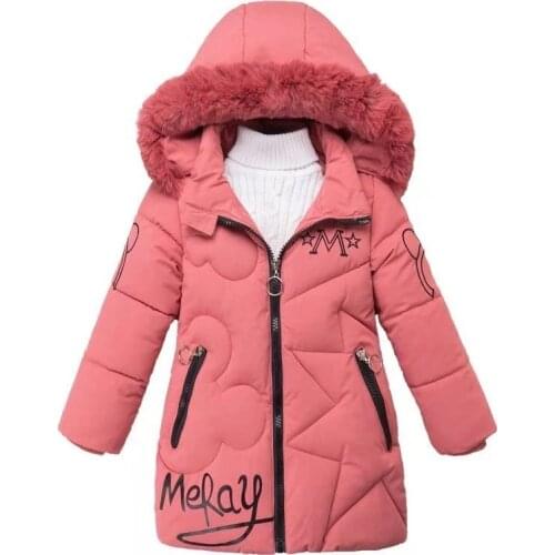 Winter Kids Girls Jackets Cotton Thick Hooded Jackets Korean Children Outerwear Girl Coat Mid-Length Hooded Parkas 5 6 8 10 12 Y