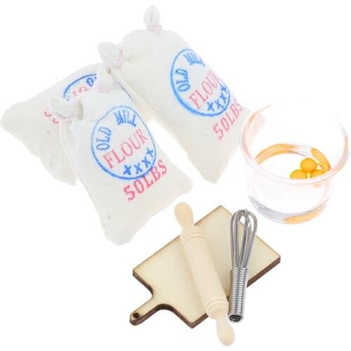 1:12 Dollhouse Miniature Flour Salt Bags Eggbeater Rolling Pin Model Doll House Accessories