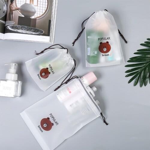 1 PCS Cute Transparent Cosmetic Bag Travel Waterproof Cosmetic Bag Shower Drawstring Storage Bag Wash Set Towel Storage Bag