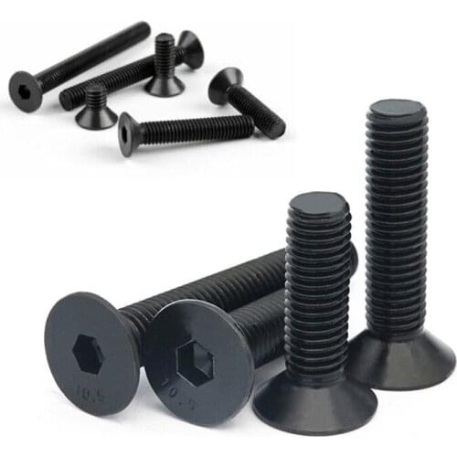 10-100pcs M2 M2.5 M3 M4 Black Grade 10.9 Hexagon Hex Socket Flat Head Screw