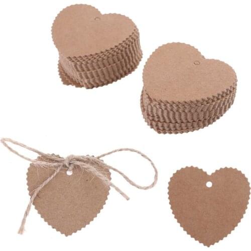 100pcs Love heart Round Kraft Paper Gift Tags with Twine String DIY Holiday Christmas Present Wrap Label Package Name Card