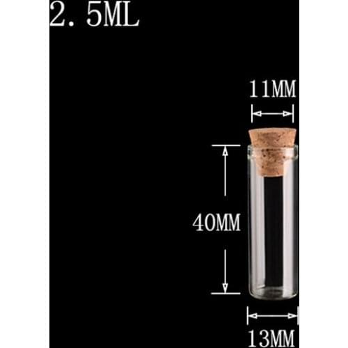 2.5 ml Small Glass Bottles With Corks Stoppers Spices Food Saffron Jars Flat Bottom Containers Vials Jar 100pcs