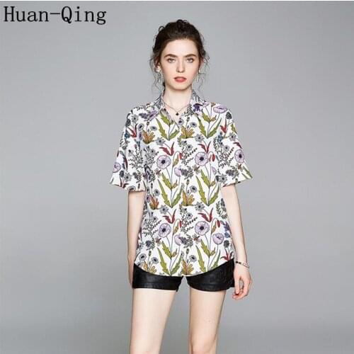 2020 Summer Womens Vintage Print Floral Blouse Office Lady Short Sleeve Single-breasted Blouse Tops Blusas Plus Size Shirts Tees
