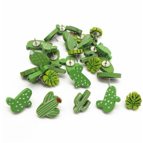 30pcs Cork Thumbtack Cork Fixing Nail Cactus Turtle Leaf Thumbtack DIY Wooden Wall Nail Tack Green Home Decorative Nails