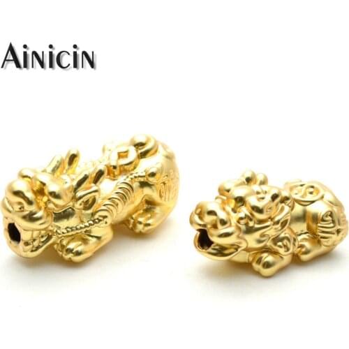 Chinese mythical creatures Hollow Out Copper Kylin Gold Plating Pixiu Dragon Pendant Fashion Bracelet Making Findings 10pc/lot