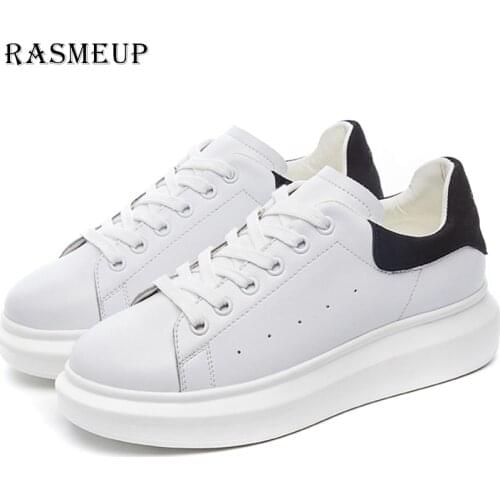 RASMEUP White Platform Sneakers Women 2019 Brand Spring Leather Breathable Casual Lightweight Womens Shoes Female Flat Footwear