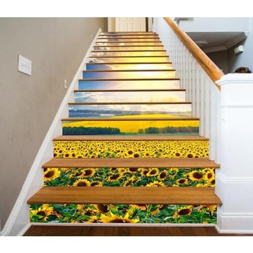 Free shipping 3D Sunny Sunflowers decoration Photo Mural Vinyl Decal Poster Waterproof for Living Room Home Decor 13Pcs/set