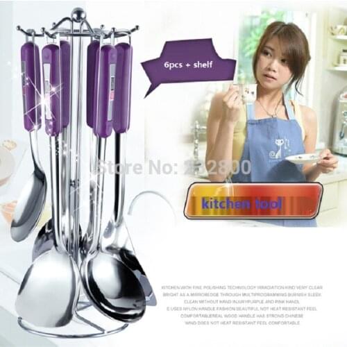 Free shipping 7pcs kitchen tools set cooking tools spoon spatula combination tool with shelf