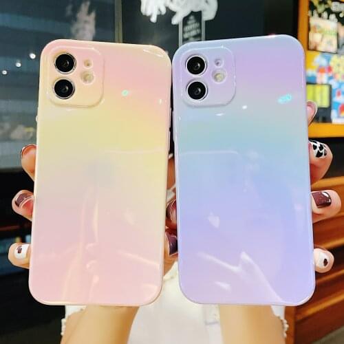 Gradient Rainbow Laser Cases For iPhone 11 12 Pro Xs Max X Xr Soft Silicone Cases For iPhone 7 8 Plus Cover Shockproof Fundas