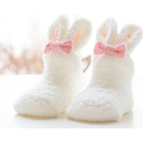 Baby Socks Coral Velvet Thick Three-Dimensional Cute Girl Bunny Infant Newborn Socks