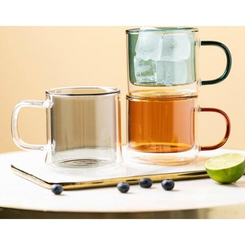 Household Double Layer Glass Cup With Handle Multicolor Tea Cup Cute Large Capacity Simple Vasos De Vidrio Drinkware EB5BL