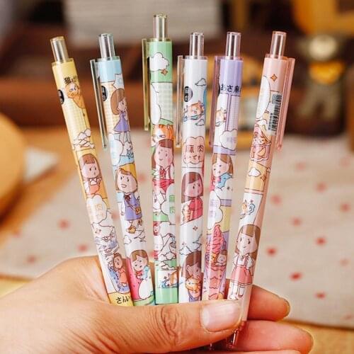 1PC Kawaii Cute Girls Press Gel Pen Cartoon 0.5mm Black Ink Graffiti Writing Pens Kids Gift School Office Stationery Supplies