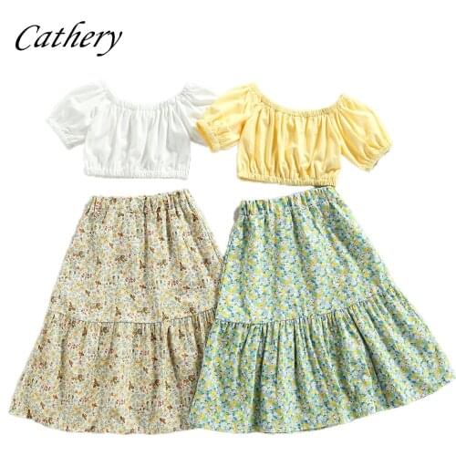 Baby Girl Outfit Set Newborn Toddler Girls Clothes Skirts Set Short Sleeve Crop Tops+Flower Print Long Skirt Kids Summer Outfits