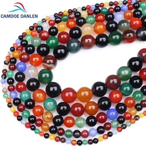 Natural Stone Bead Mix Color Agates Colorful Chalcedony Round Spacer Strand 4/6/8/10/12/14MM DIY Charm Beads For Jewelry Making