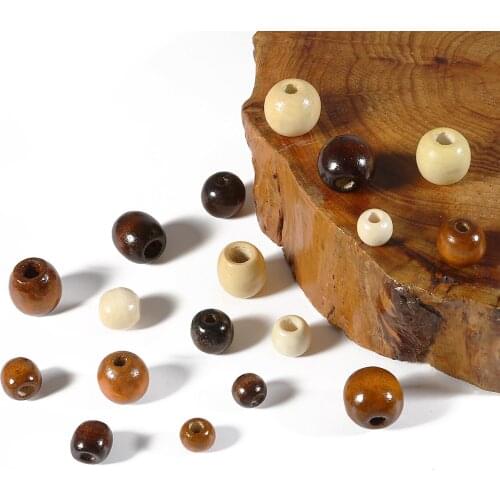 50pcs/lot Three Colors Round Loose Spacer Wooden Beads For Bracelets Making Jewelry DIY Crafts