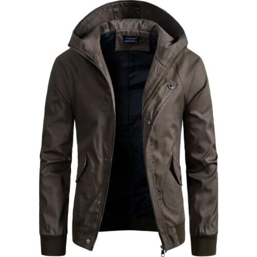 New Jacket Men Spring Autumn Cotton Hooded Jacket High quality Slim Fit Army Green Jacket Zippers Male Outerwear Casual Clothing